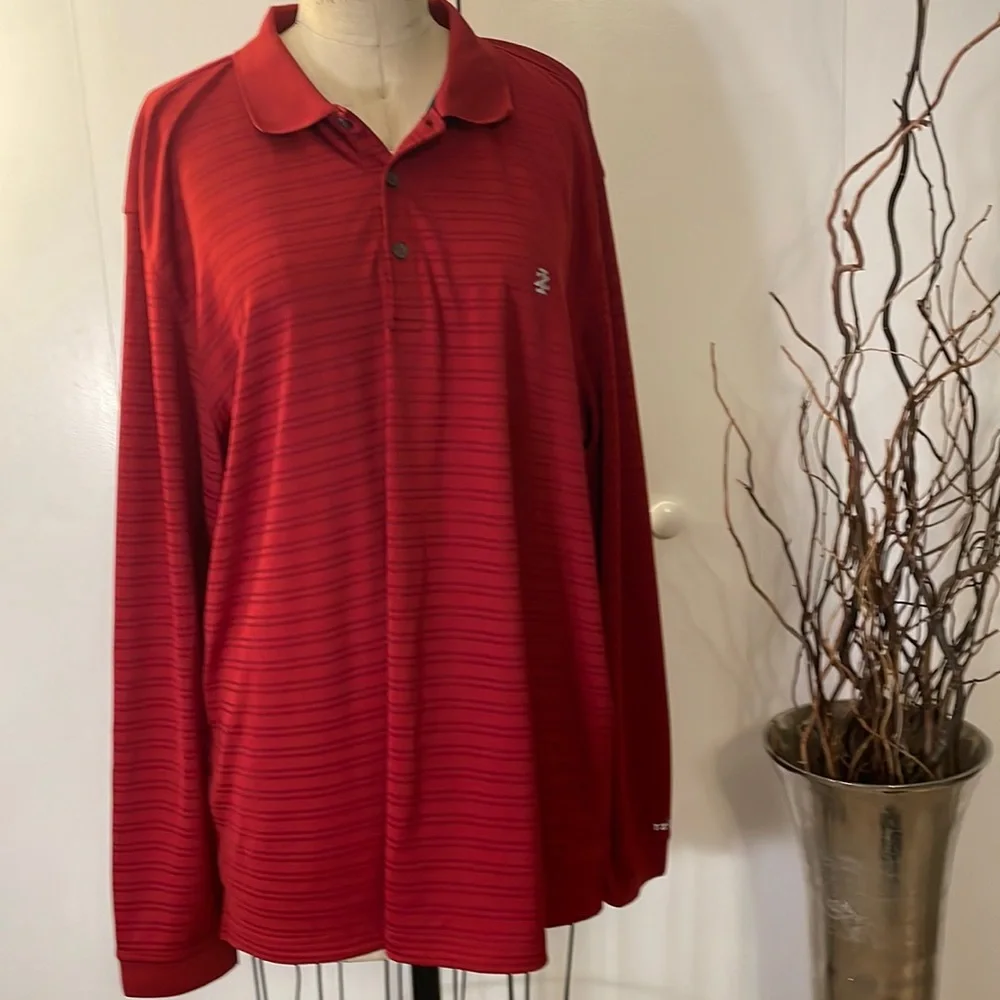 Izod stripe long sleeve golf shirt in red stripe - Picture 1 of 7
